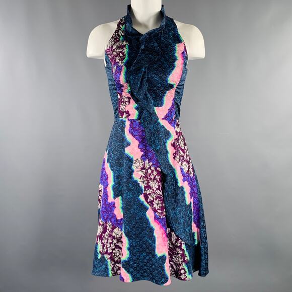 PETER PILOTTO Size 2 Blue Multi Color Floral Halter Dress - Picture 1 of 6